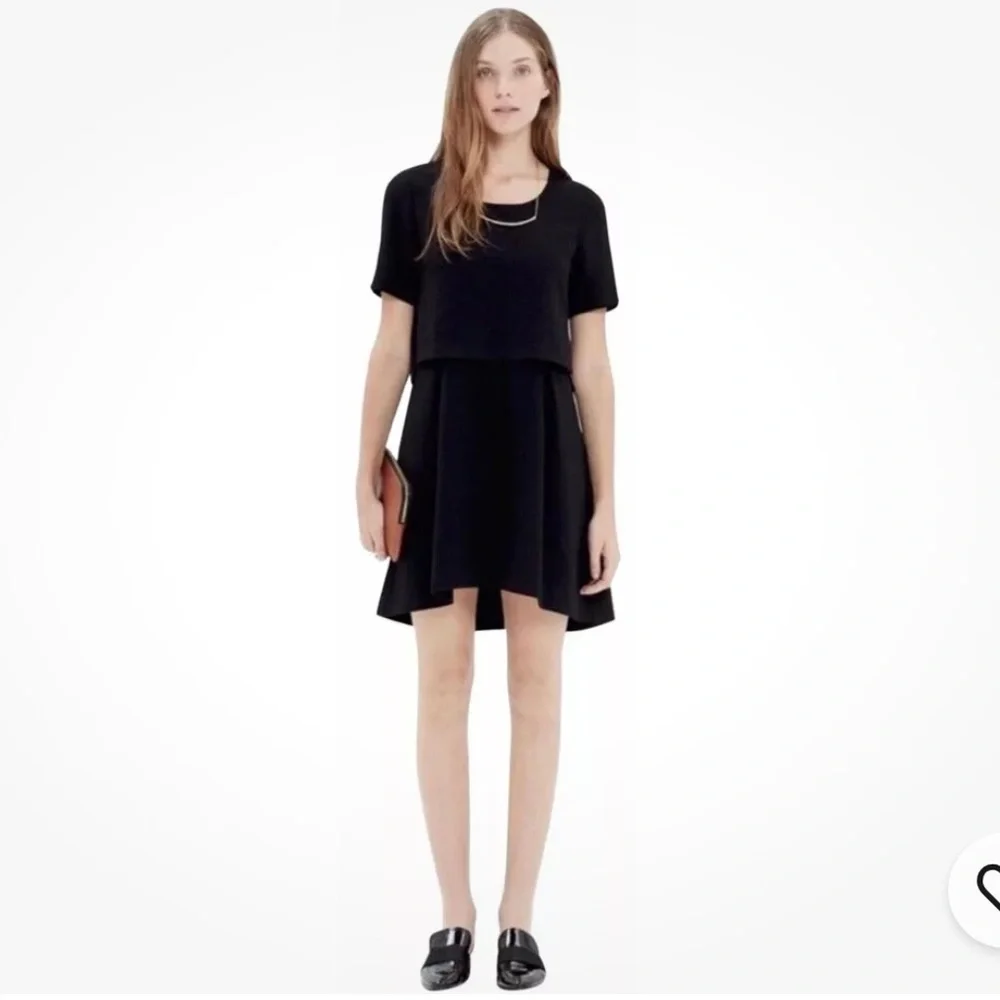Madewell Black Layered Look Textured Fabric High Low Mini Dress Size 0